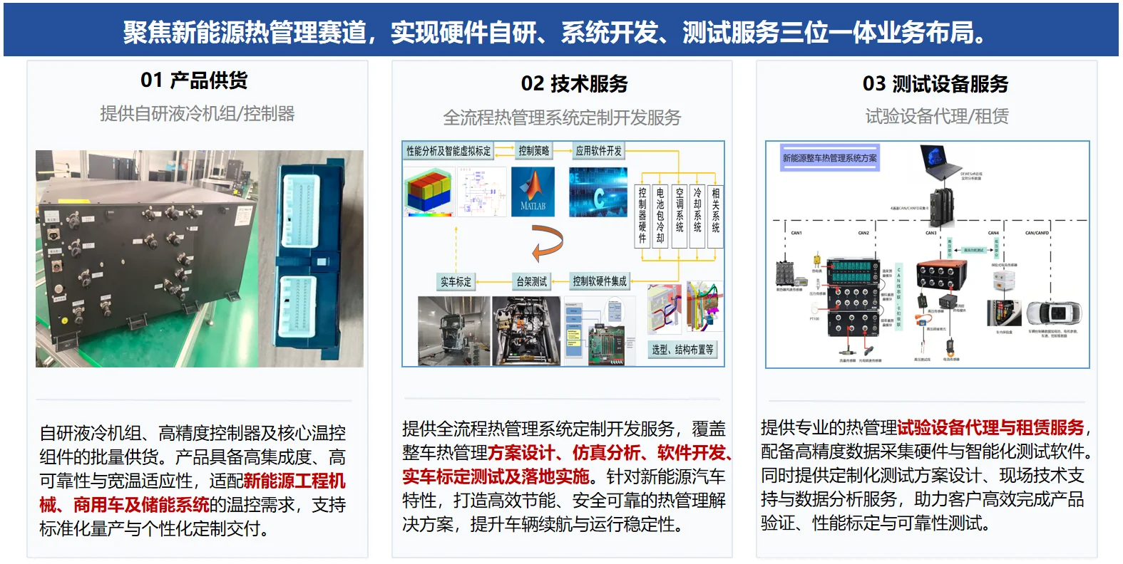 产品供货、技术服务、测试设备服务三位一体业务布局